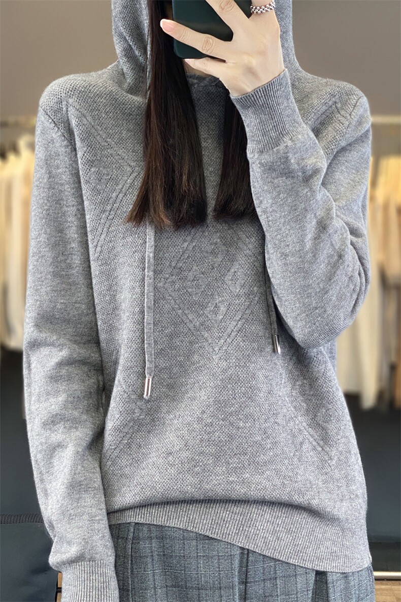 连帽针织羊毛衫女士宽松纯色亲肤毛衣2025秋冬新款套头卫衣打底衫,针织衫/毛衣,大美人包芯纱店