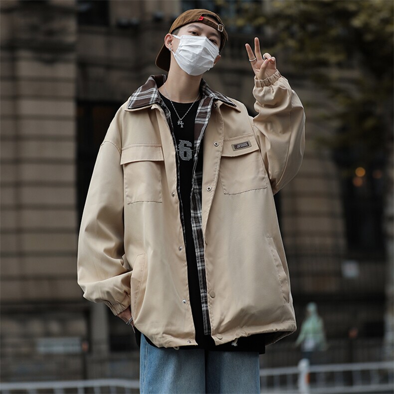秋款男夹克假两件格子条纹拼接冲锋衣外套JK321P65,男装夹克,星座1013-1