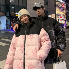 卡通印花小怪兽皮卡丘情侣学生短款轻薄拼色得物羽绒服男，男装羽绒服，星座301D-5(原星座1415）