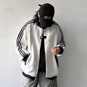 抖音得物品质秋冬美式高街重磅结构拼接织带翻领卫衣夹克外套W113图片