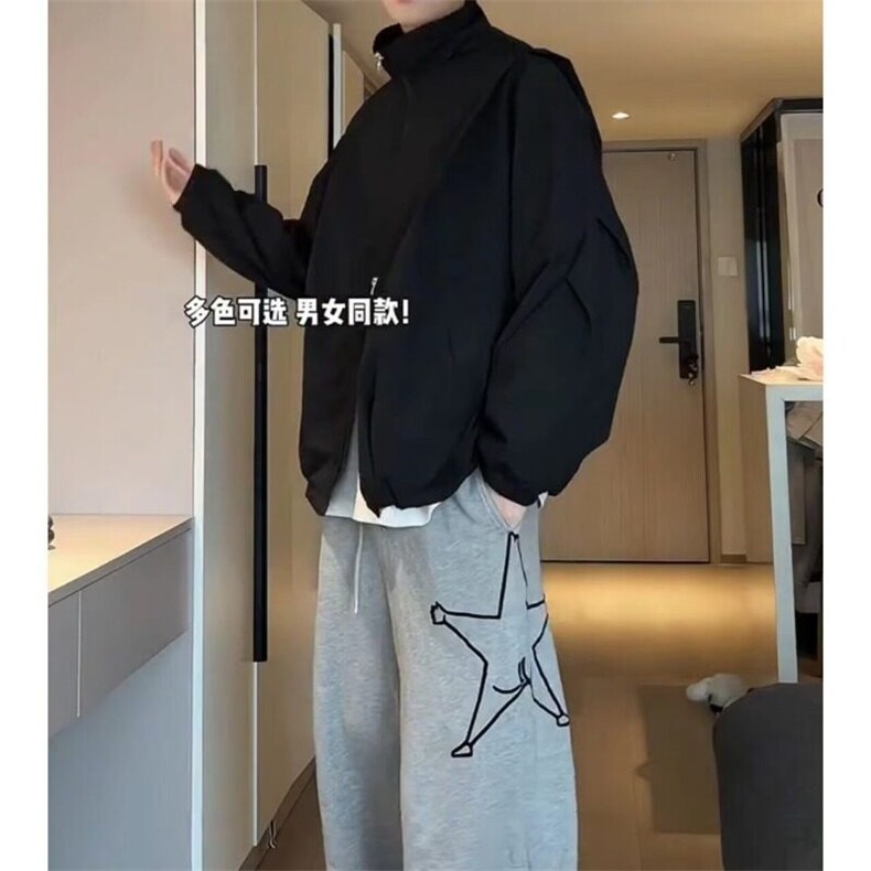 F669P58日系复古日男装春秋立领插肩休闲宽松情侣夹克拉链,男装夹克,星座512-6