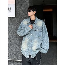 美式复古提花牛仔外套设计感小众休闲百搭夹克上衣潮W035-P62网图，男装工装外套，电商B245