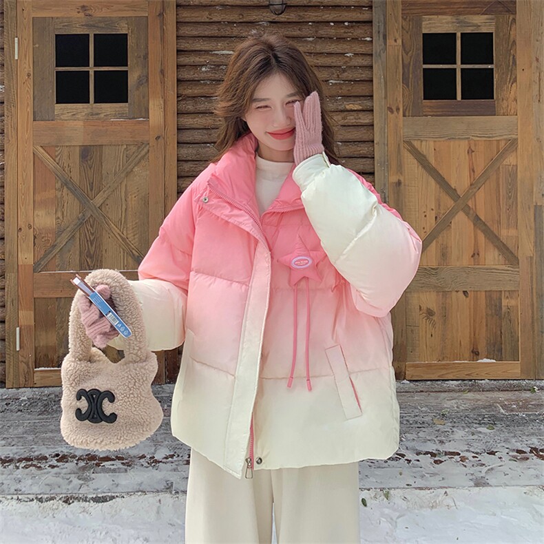 粉色短款渐变羽绒服女小个子2025冬装新款加厚白鸭绒超好看外套,女装羽绒服,2C218