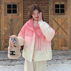 粉色短款渐变羽绒服女小个子2025冬装新款加厚白鸭绒超好看外套，女装羽绒服，2C218
