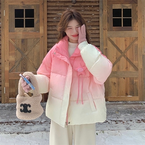 粉色短款渐变羽绒服女小个子2025冬装新款加厚白鸭绒超好看外套图片