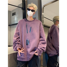 港风秋装长袖上衣外套男装秋季大码宽松圆领麂皮绒卫衣潮S344-P48，女装短外套，电商A233-1