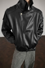 荔枝纹双层领廓形大码M-5XL机车面层PU皮衣JK78095特P118控，男装皮衣，星座227-7