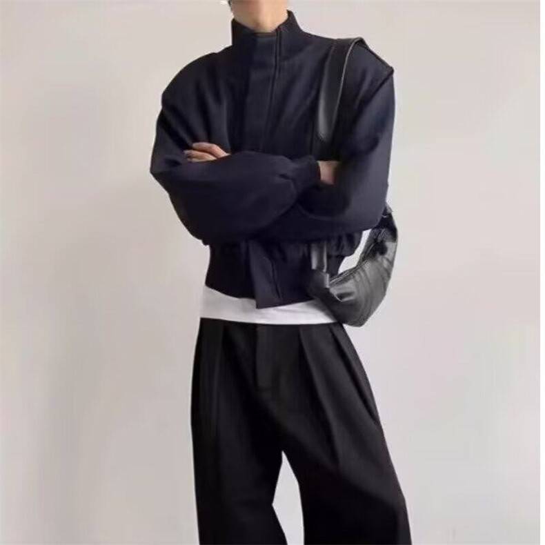 Q29/P66美式高街垫肩短款外套男款春秋高级感廓形立领飞行员夹克,男装夹克,星座1506