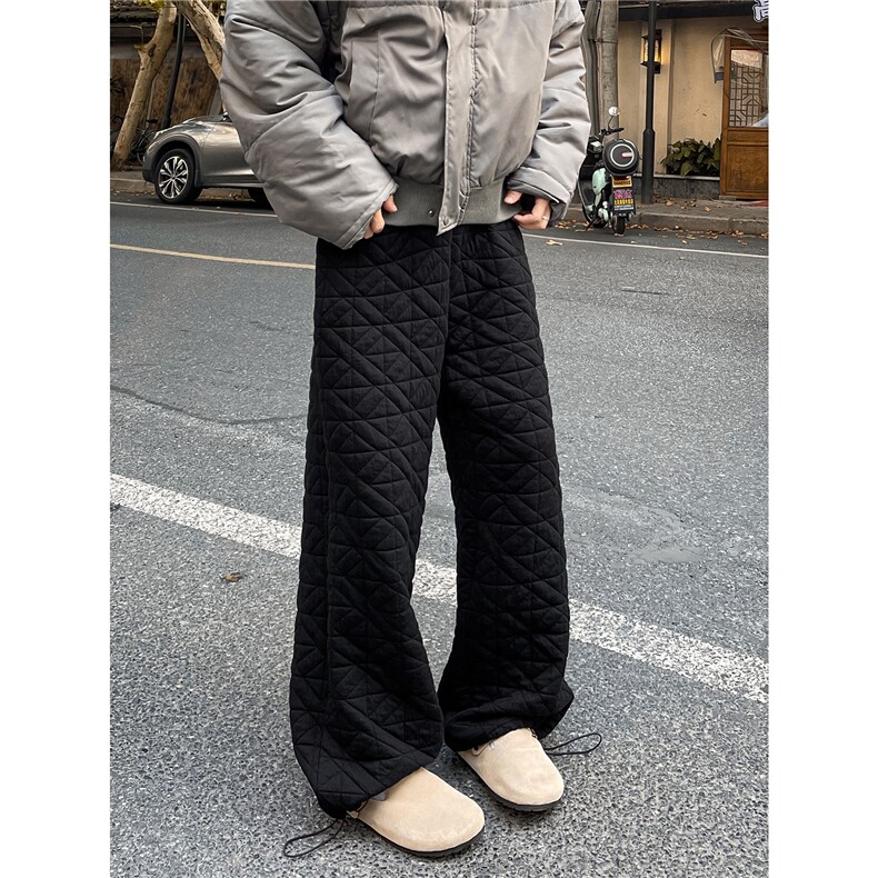 A165-K8785-P7598冬季棉裤不规则菱格压线夹棉宽松直筒休闲裤图片