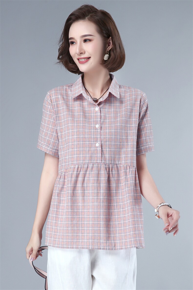 【货源稳定常年不下架】2026夏装新纯棉格子娃娃衫短袖衬衣B361,女装衬衫,板酷