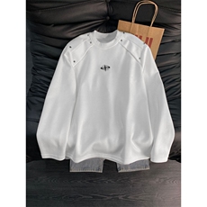 自家图高质量钉扣装饰长袖T恤黑色白色M到3XLXZ212-QWT320-P45，男装T恤，星座212