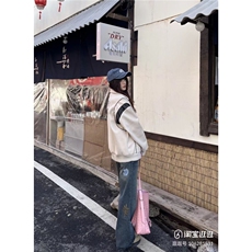 美式复古花朵刺绣牛仔裤男女宽松百搭情侣直筒休闲长裤WL8400-P49，男装牛仔裤，星座1008