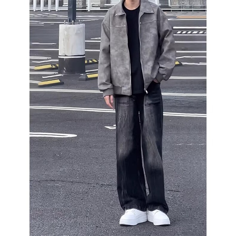 春季美式高街vibe微喇牛仔裤男女显瘦直筒裤加长弯刀裤L5799-P45,男装牛仔裤,星座1008