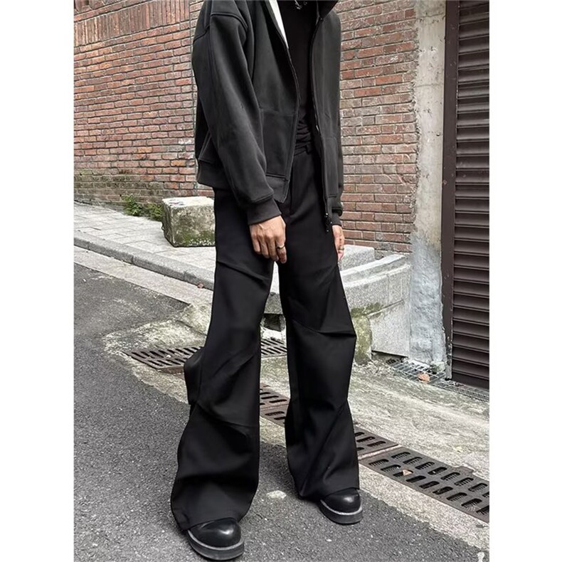 春秋款小众压褶菱形裤宽松休闲西装裤男暗黑直筒阔腿裤显瘦拖地裤,男装西服套装,四季星座505