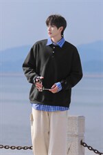 可二开衬衫领卫衣大码M-5XL表面棉底部聚酯纤维78010P58，男装衬衫，星座227-7