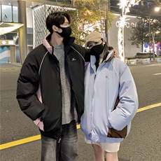 情侣装冬装双面穿条纹织带棉服拼色棉衣休闲外套男G1101P138，男装棉衣，电商A339