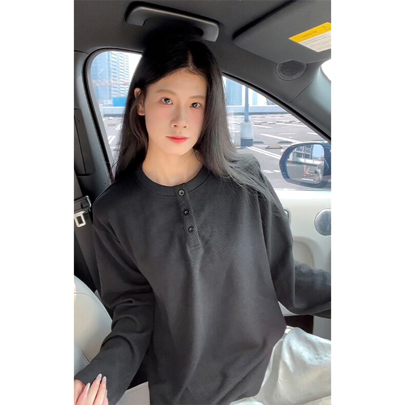 休闲复古纹理感亨利领宽松纯色打底衫长袖T恤男T24521-特P42控78,男装T恤,电商A001