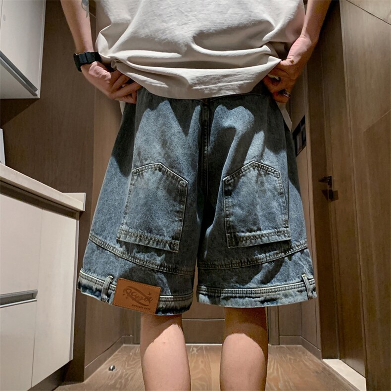 高品质夏男牛仔短裤反穿设计裤脚口袋五分短裤D5507P45,男装牛仔裤,星座1013-1