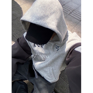 双拉链开衫卫衣男款秋季廓形美式刺绣重磅硬挺连帽外套 J06图片