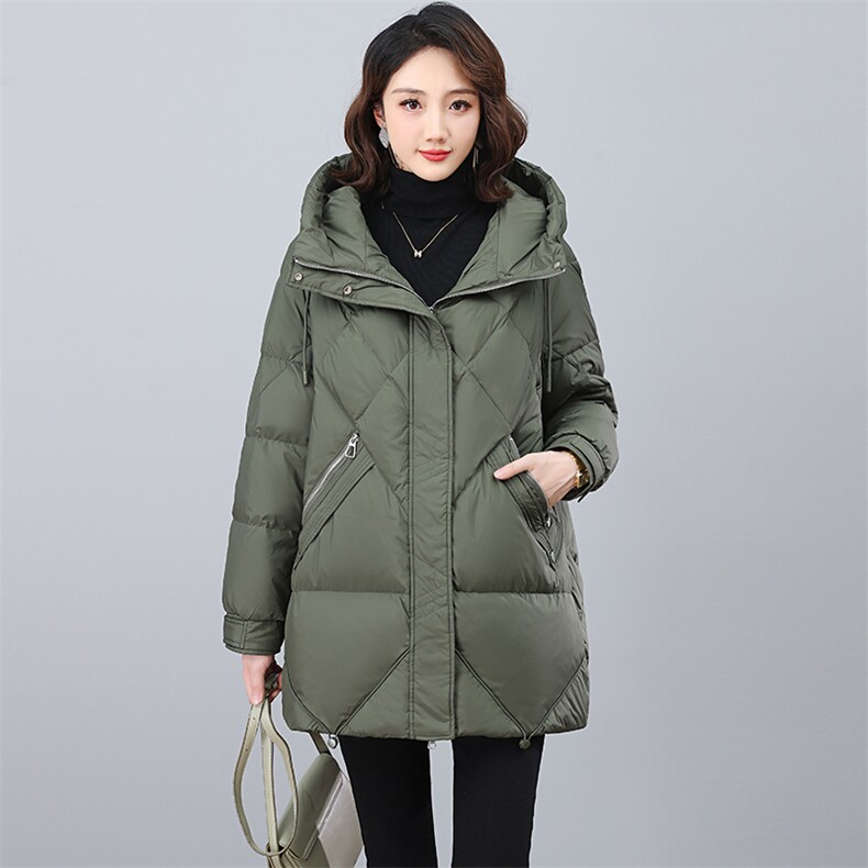 全年现货~2023年冬季新款羽绒服中长款连帽白鸭绒外套,女装羽绒服,忆绮罗