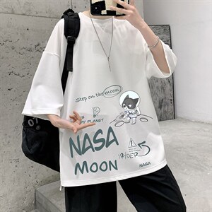 Q11187-P30NASA联名同款春夏季七分袖t恤大码五分袖男短袖中袖图片