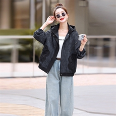 时尚休闲外套女春秋2025新款宽松大码小个子洋气流行连帽夹克上衣，女装短外套，梦芯尔