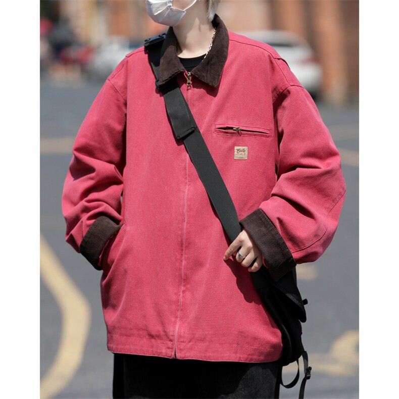 港风秋冬款男夹克衫灯芯绒领拼色工装拉链夹克外套JK092 P75图片