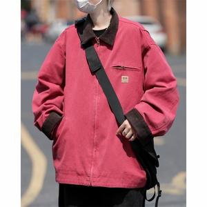 港风秋冬款男夹克衫灯芯绒领拼色工装拉链夹克外套JK092 P75图片