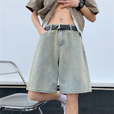 夏季潮流经典百搭牛仔短裤男宽松直筒五分裤中裤水洗黑灰色运动裤，男装牛仔裤，星座601-2