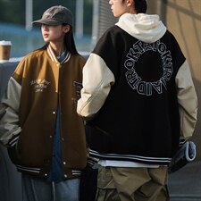 主推情侣装秋拼接毛巾绣棒球服呢料夹克外套潮G1016P108男类，男装夹克，电商A339