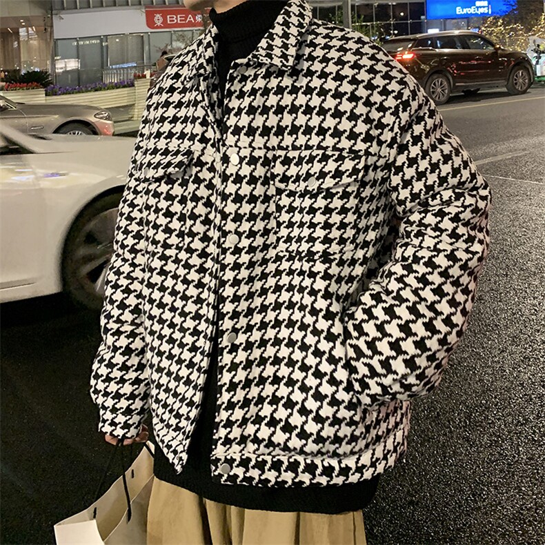 MY678-P80现货冬季棉衣休闲夹克千鸟格加棉棉服外套a,男装夹克,电商A456（原C415）