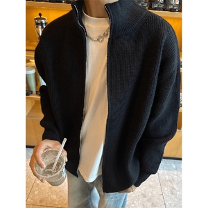 重磅秋冬北极绒双拉链毛衣开衫美式复古休闲慵懒风宽松针织衫外套图片