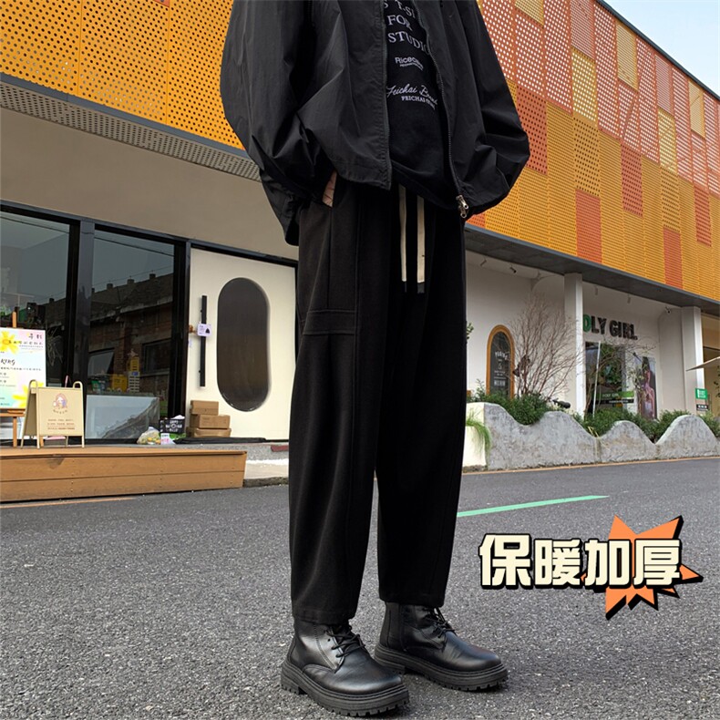 冬季新款加厚抗起球呢料哈伦裤宽松大码休闲小脚萝卜裤男873-P65图片
