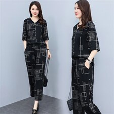 HXY802夏季妈妈套装2022新款印花透气短袖洋气休闲时尚减龄两件套，商品下架区，华秀衣