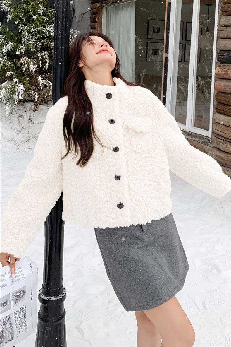 小清新皮毛一体羊羔毛短外套1C045H8709P185K298,女装棉衣/棉服,红龙果