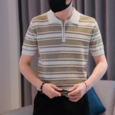 2025针织提花冰丝短袖T恤翻领Polo衫F6219-P55，男装T恤，电商D342