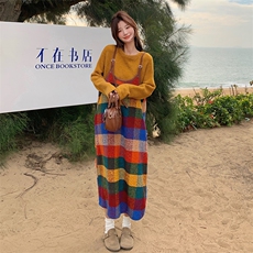 超好看彩色格子吊带连衣裙套装女2025春季新款韩系减龄宽松两件套，女装套装/套裙，2C029