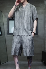 2026夏季风男装新中式盘扣天丝提花套装短裤+短袖A99-P115，男装牛仔裤，电商B277(原6028)
