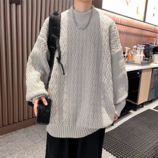 中领毛衣日系简约慵懒复古秋冬季vintage波浪纹针织衫SW7307，男装针织衫/毛衣，星座516A