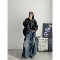 1506-1/K22071/P54涂鸦牛仔裤男高街潮牌长裤宽松痞帅拖地裤子，男装牛仔裤，星座1506-1
