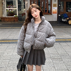 A572-P90田园风小碎花短款棉服新款立领保暖面包服外套，男装棉衣，星座911