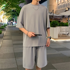 2024夏季新款港风外景大码冰丝短袖T恤套装M-5XHQ24506-P60，男装休闲套装，电商A022