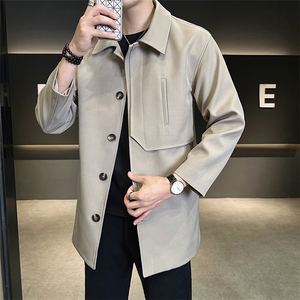 店主风秋季新款高品质翻领中长款简约休闲风衣外套男F2402-P135图片