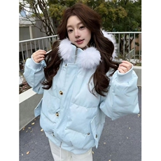 冬季蓝色连帽羽绒棉服女韩版宽松休闲加厚保暖毛领棉衣M7882，男装棉衣，星座1116A（原606A-3）