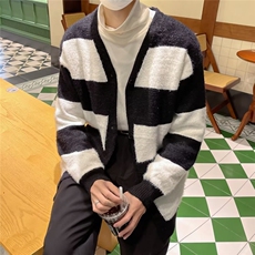 秋冬季软糯厚实毛衣男开衫日系条纹毛衫水貂绒针织衫B629P60，男装针织衫/毛衣，星座1116-2