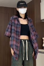 夏季复古格子大码原创休闲男半袖短袖衬衫C2174-P24【特价】，男装T恤，电商A007