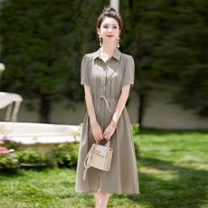 高端时尚小个子百搭衬衫裙女2024夏季新款洋气收腰气质雪纺连衣裙，女装连衣裙，曼琳思菲