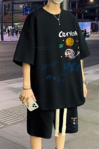 套装！夏季华夫格套装男T恤短裤男两件套大码港风TZ20-P50图片