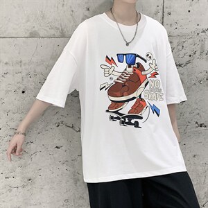 港风ins设计款嘻哈印花短袖T恤大码宽松男潮517A-1-T911-P28控38图片