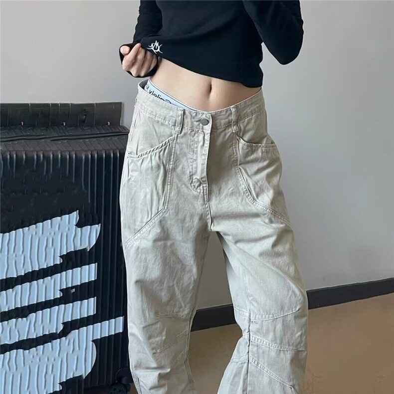 美式工装裤男宽松直筒复古褶皱设计感微喇休闲裤男女WLNZ499-p60,男装休闲裤,星座1008